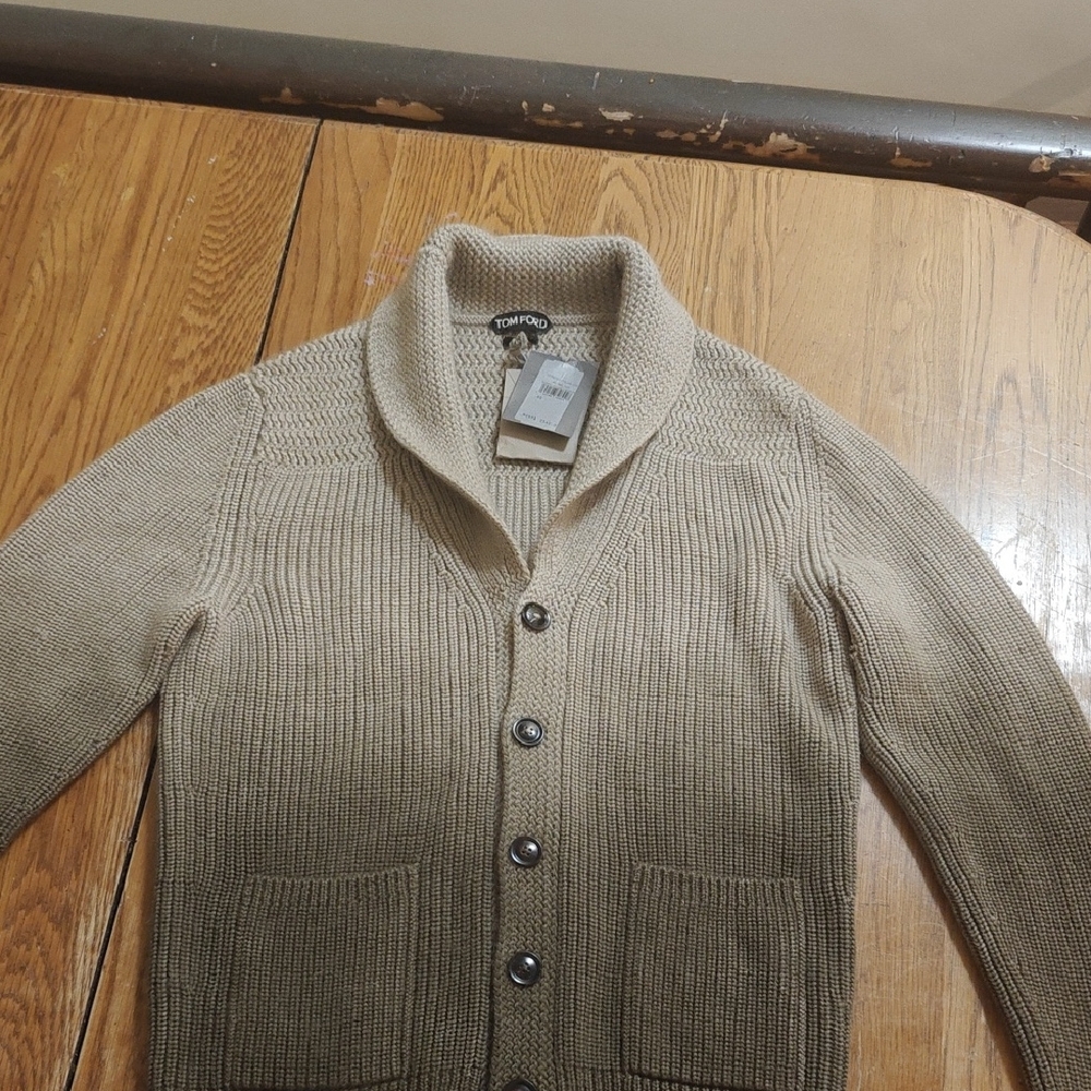 Tom Ford Beige Shawl-Collar Button Cardigan